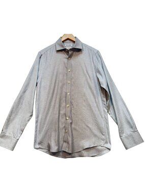 Twillory Men's No Iron Safe Cotton Button Up Shirt 15.5 34/35 Gray White Geo